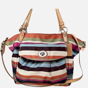 Coach Legacy Leah Satin Shoulder Bag Rainbow Striped Tote Satchel Y2K